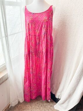 Bright Pink Floral Sleeveless Maxi Dress
